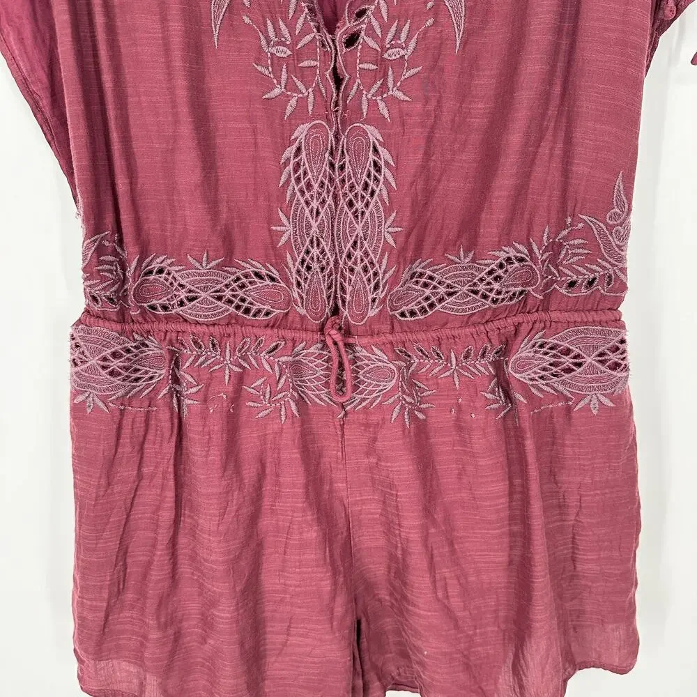 Free People Weila Romper Shorts Dainty Embroidered Filigree Tie Wasit NEW Small - Picture 5 of 11